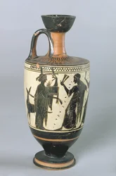 Attische schwarzfigurige Lekythos, die Apollo und seine Musen darstellt